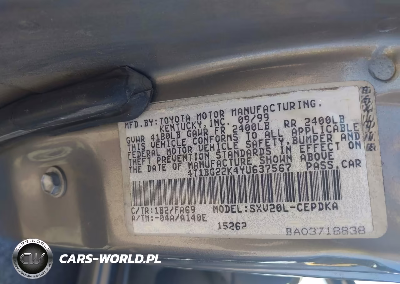 2000 Toyota Camry Ce VIN:4T1BG22K4YU637567 - 9