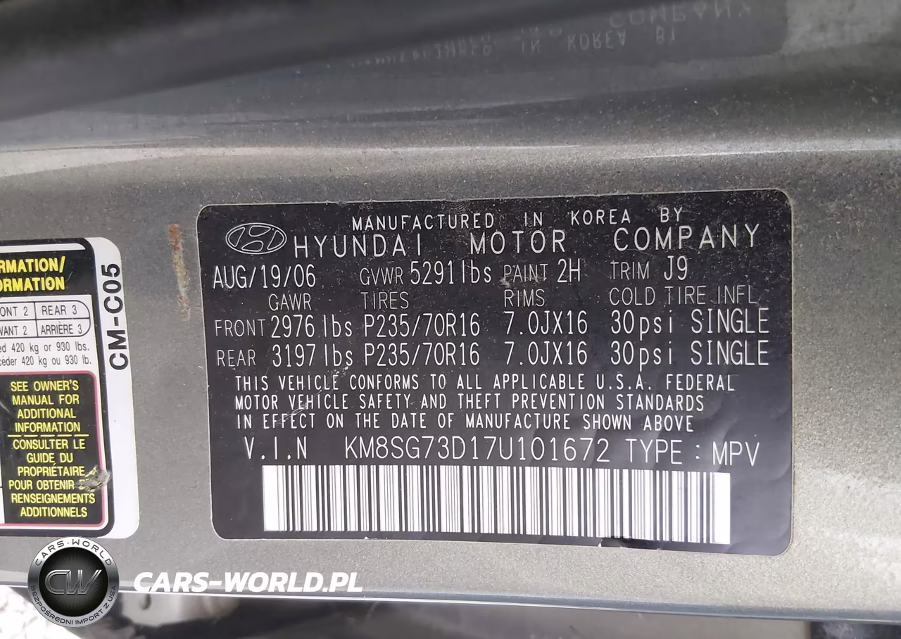 2007 Hyundai Santa Fe Gls VIN:KM8SG73D17U101672 - 9