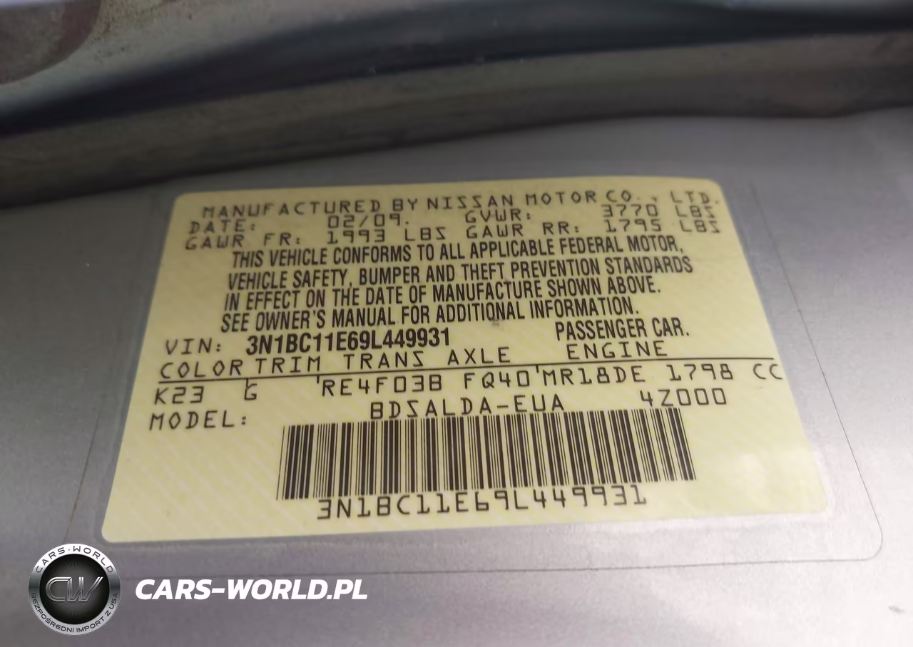 2009 Nissan Versa 1.8S VIN:3N1BC11E69L449931 - 9