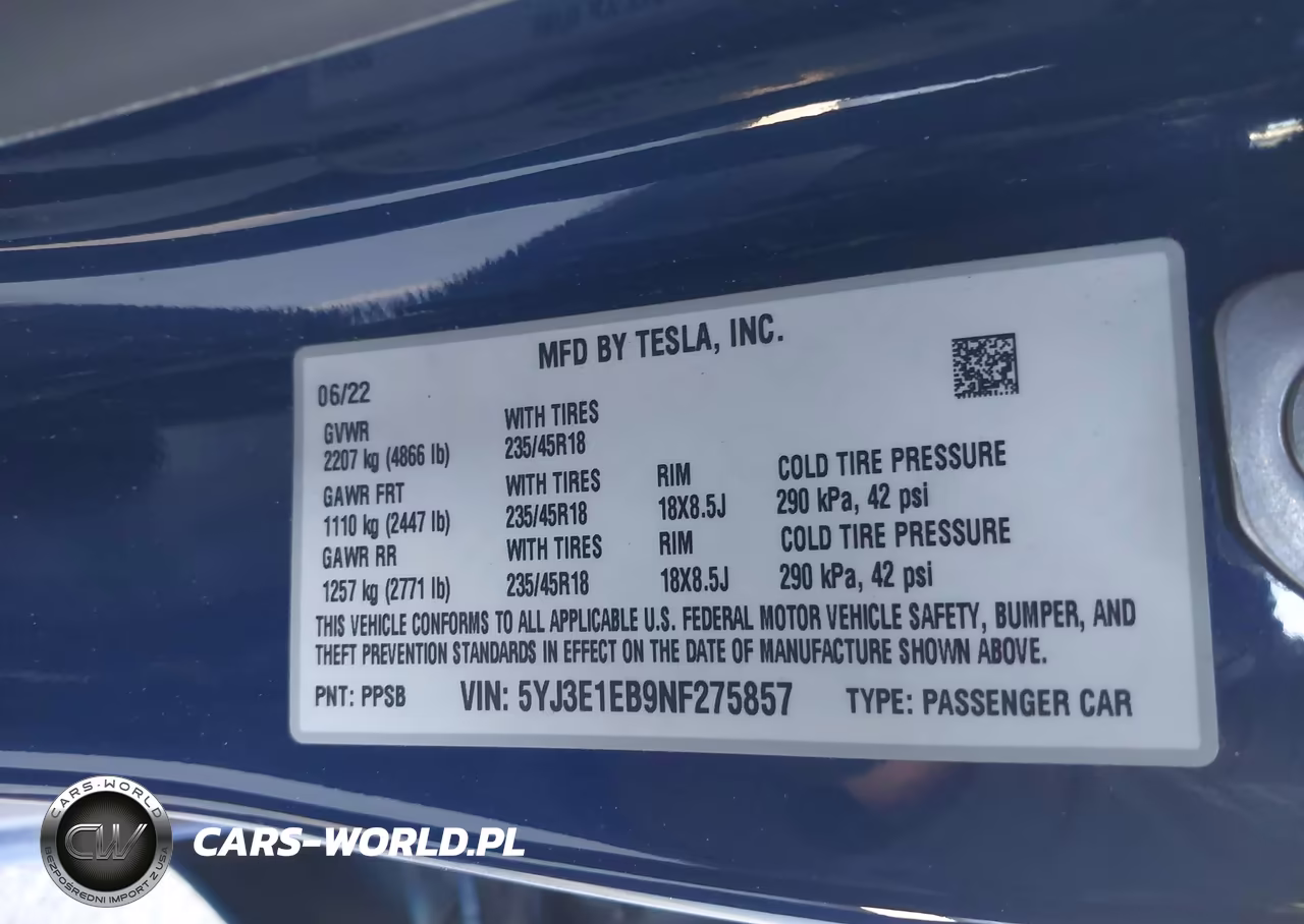2022 Tesla Model 3 Long Range Dual Motor All-Wheel Drive VIN:5YJ3E1EB9NF275857 - 9