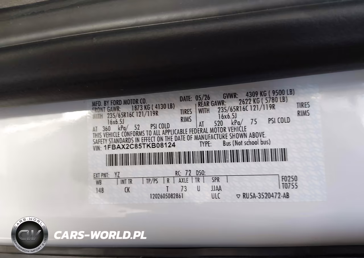 2026 Ford Transit-350 Passenger Van Xlt VIN:1FBAX2C85TKB08124 - 9