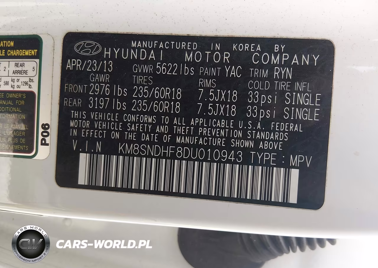 2013 Hyundai Santa Fe Gls VIN:KM8SNDHF8DU010943 - 9