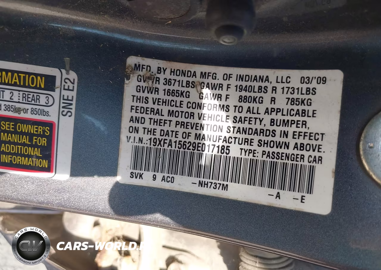 2009 Honda Civic Lx-S VIN:19XFA15629E017185 - 9