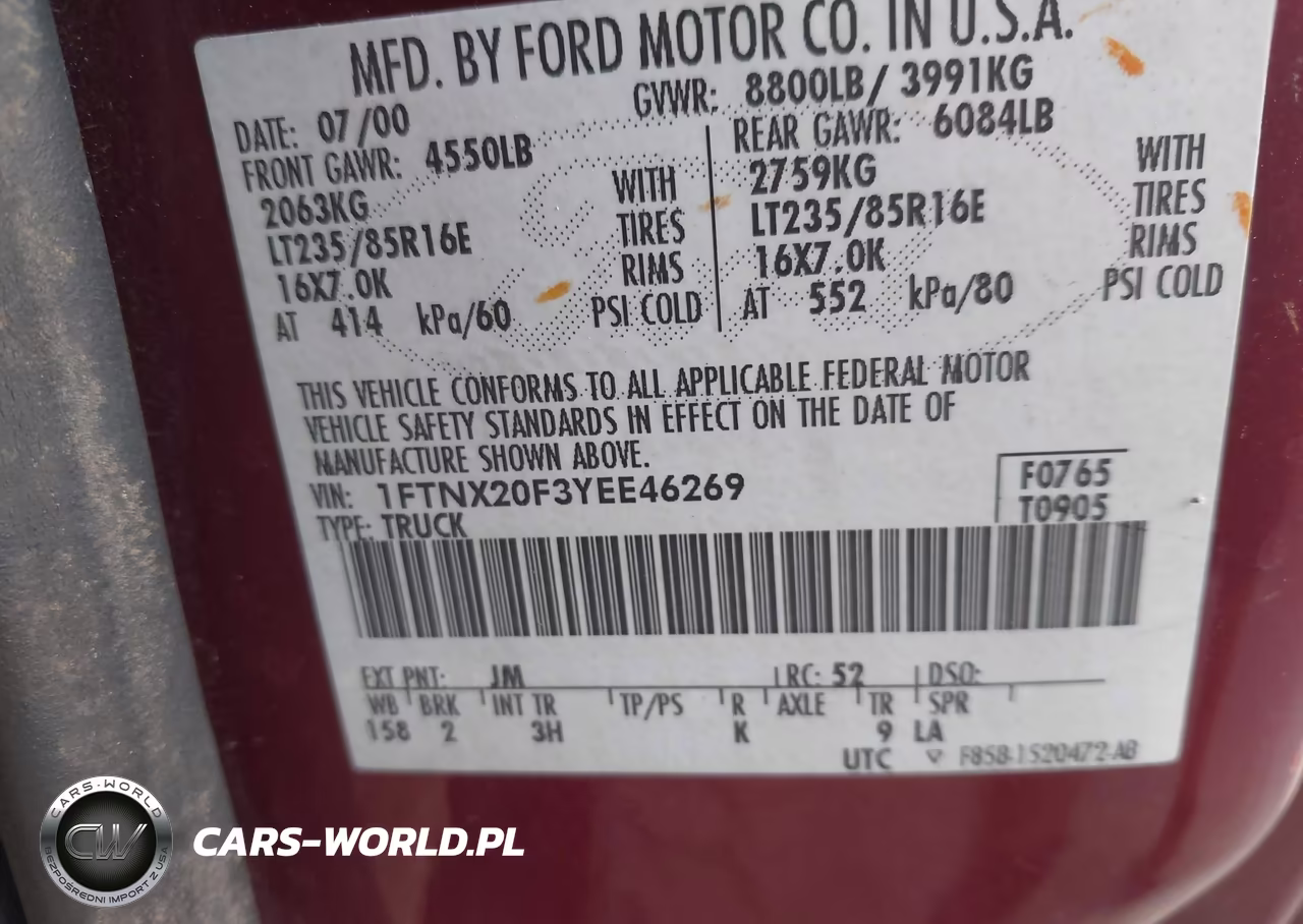2000 Ford F-250 Lariat-Xl-Xlt VIN:1FTNX20F3YEE46269 - 9