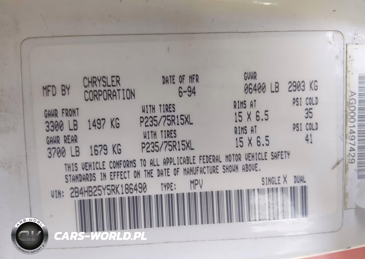 1994 Dodge Ram Wagon B250 VIN:2B4HB25Y5RK186490 - 9