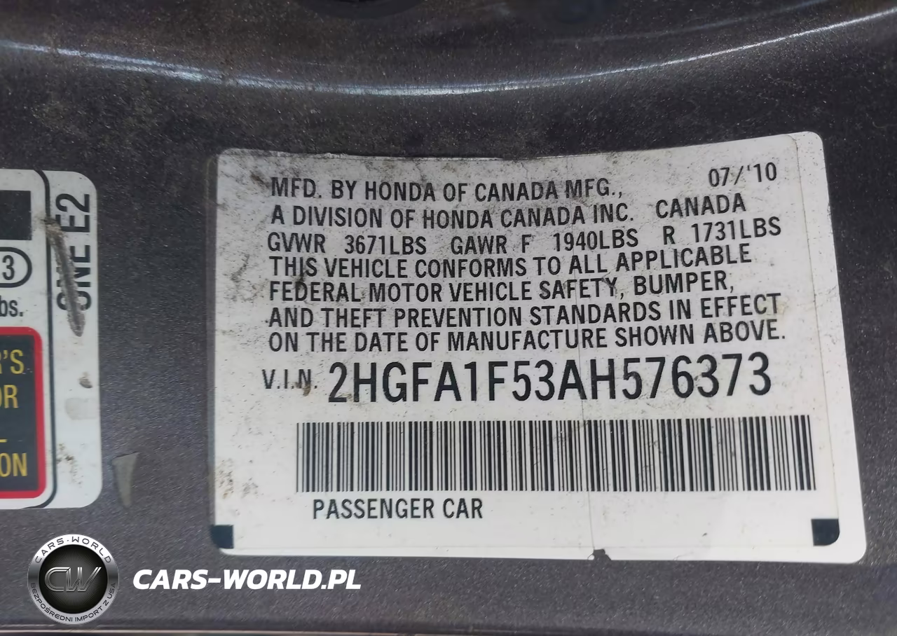 2010 Honda Civic Lx VIN:2HGFA1F53AH576373 - 9