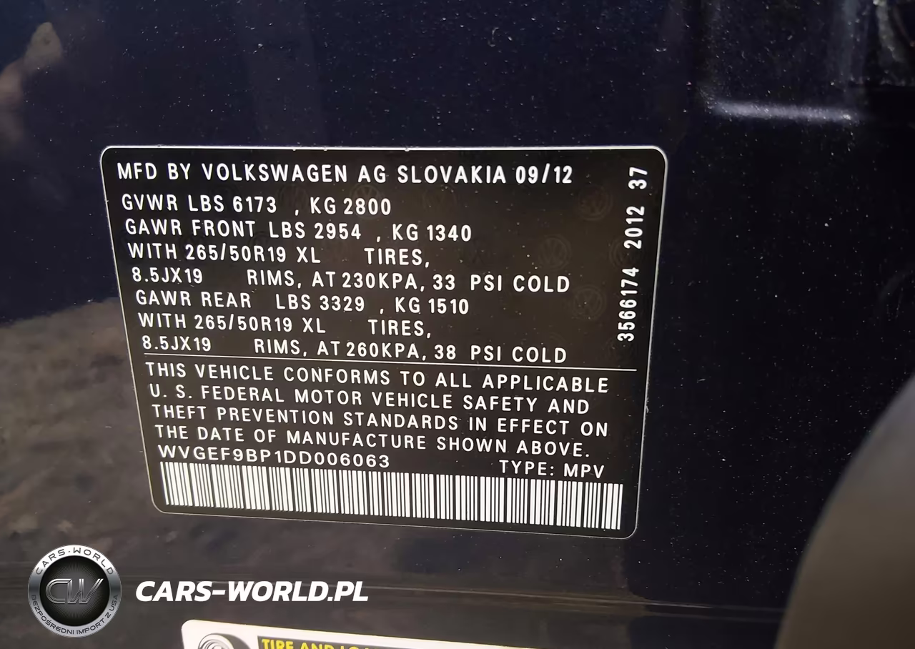 2013 Volkswagen Touareg Vr6 Lux VIN:WVGEF9BP1DD006063 - 9