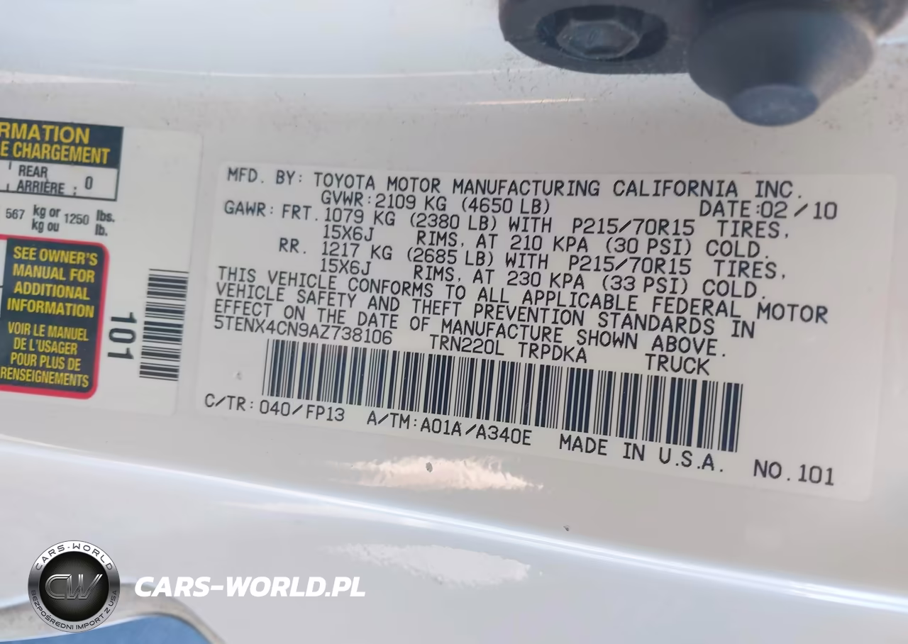 2010 Toyota Tacoma VIN:5TENX4CN9AZ738106 - 9