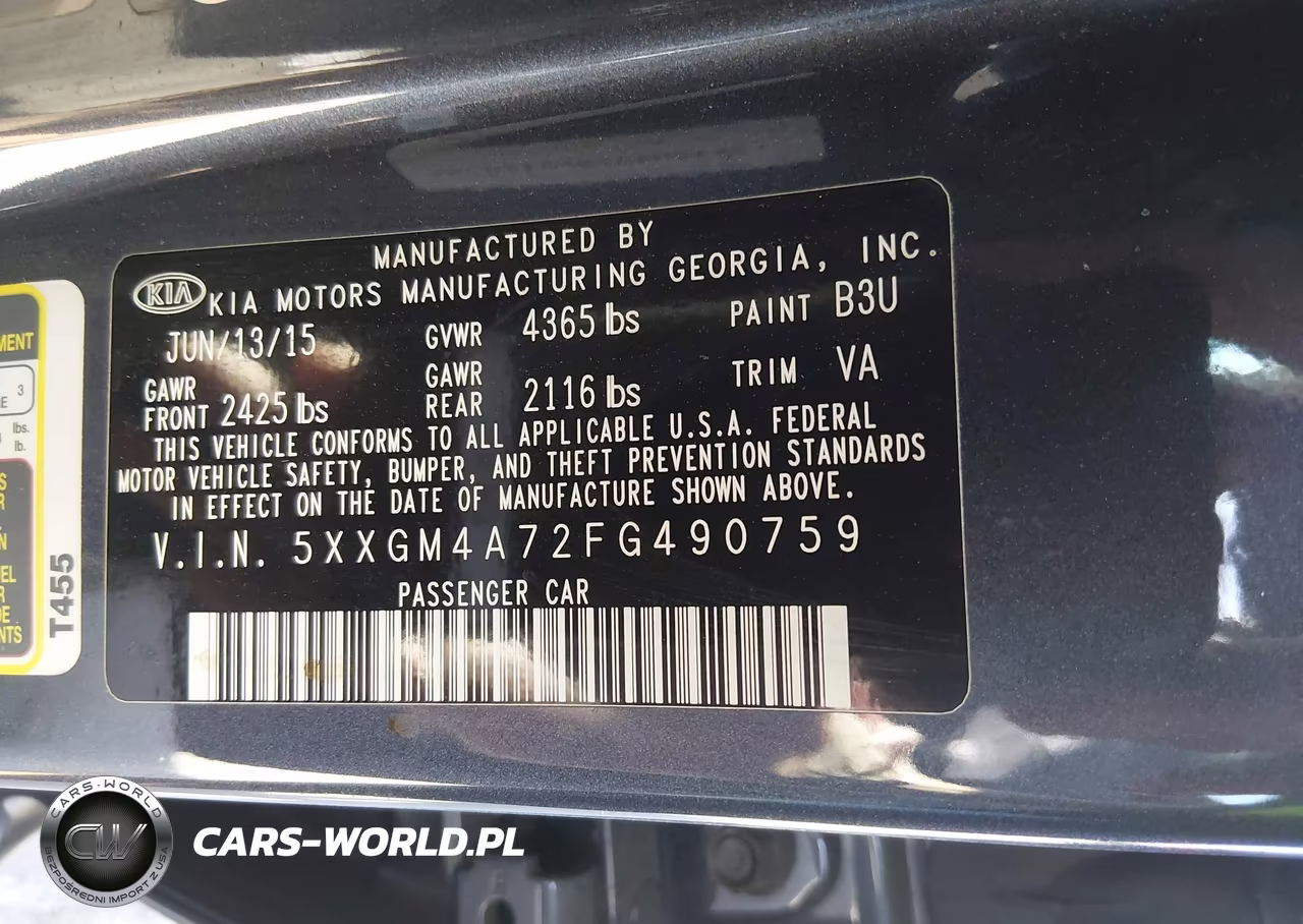 2015 Kia Optima Lx VIN:5XXGM4A72FG490759 - 9