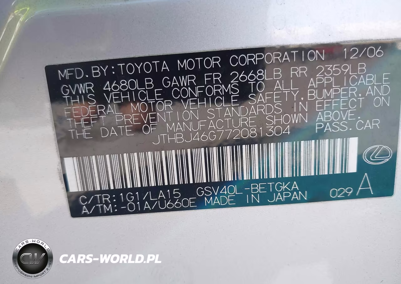 2007 Lexus Es 350 VIN:JTHBJ46G772081304 - 9