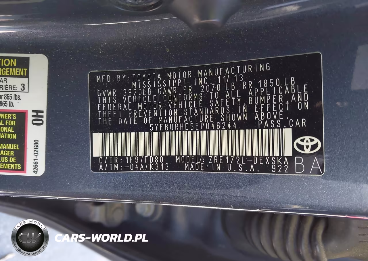 2014 Toyota Corolla S Plus VIN:5YFBURHE5EP046244 - 9