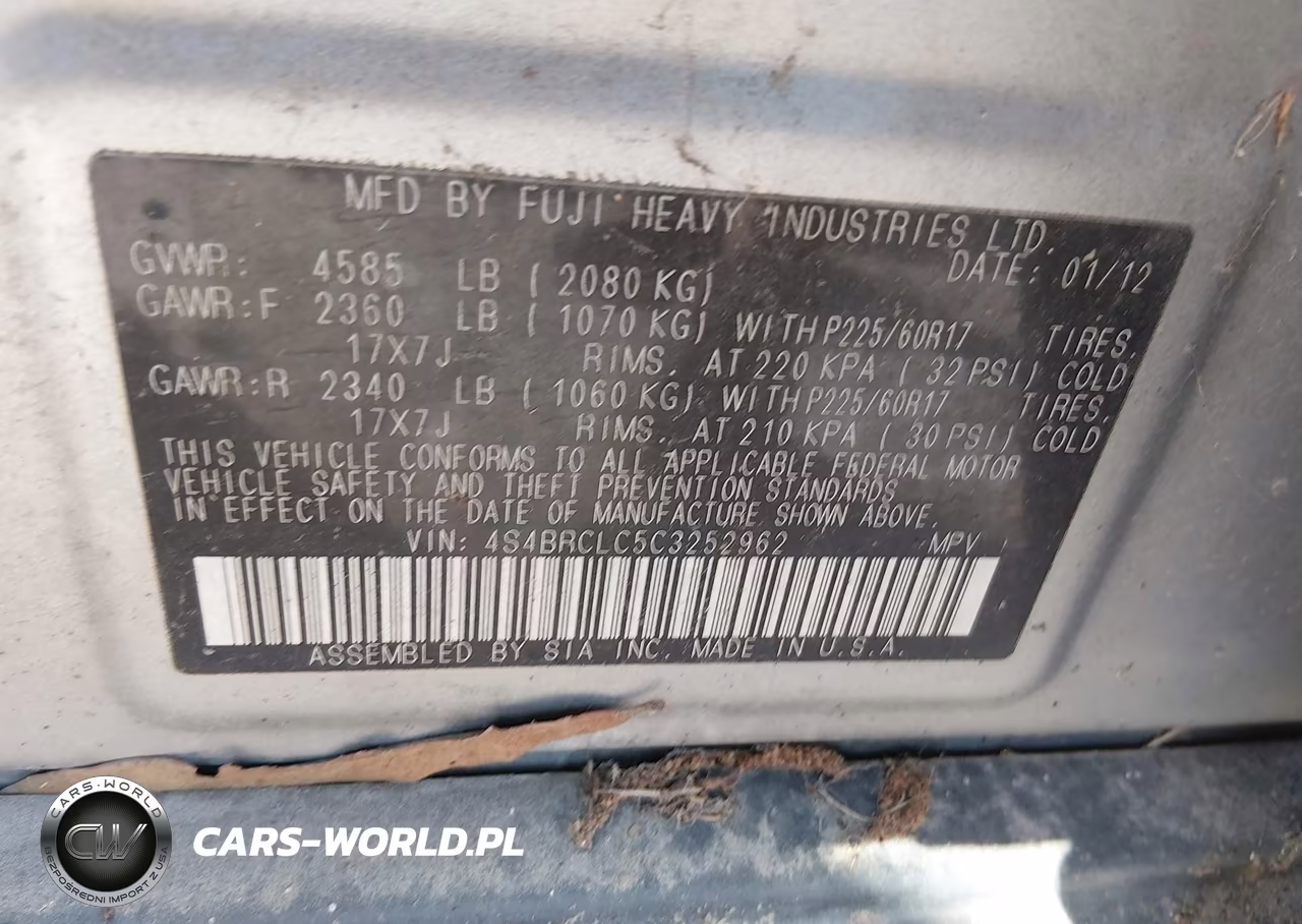 2012 Subaru Outback 2.5I Limited VIN:4S4BRCLC5C3252962 - 9