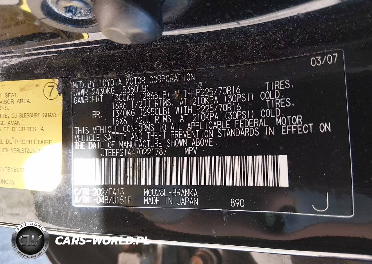 2007 Toyota Highlander V6 VIN:JTEEP21A470221787 - 9