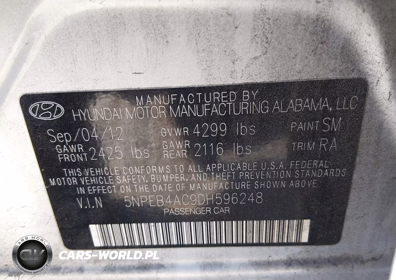 2013 Hyundai Sonata Gls VIN:5NPEB4AC9DH596248 - 9