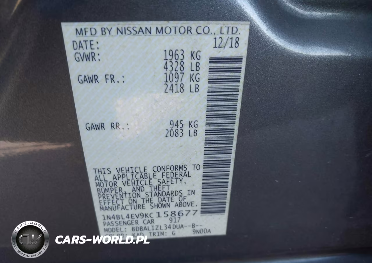 2019 Nissan Altima 2.5 Sl VIN:1N4BL4EV9KC158677 - 9