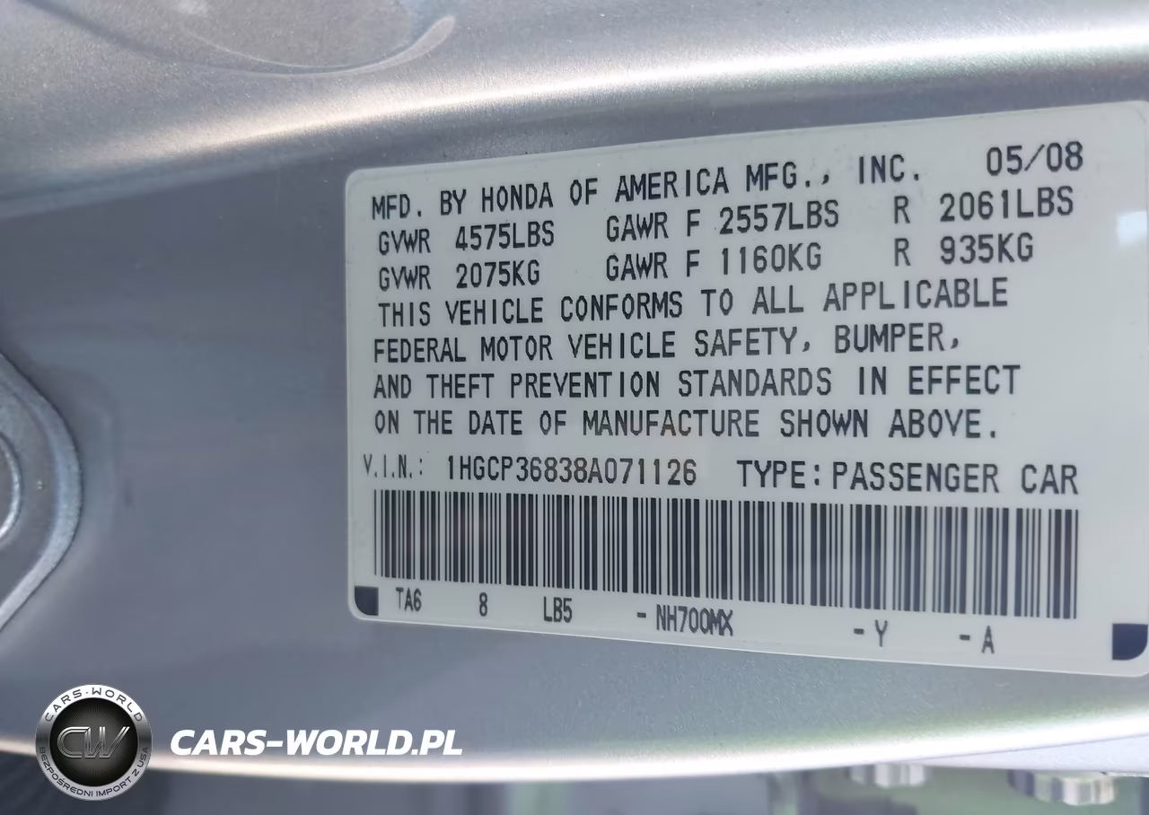 2008 Honda Accord 3.5 Ex-L VIN:1HGCP36838A071126 - 9