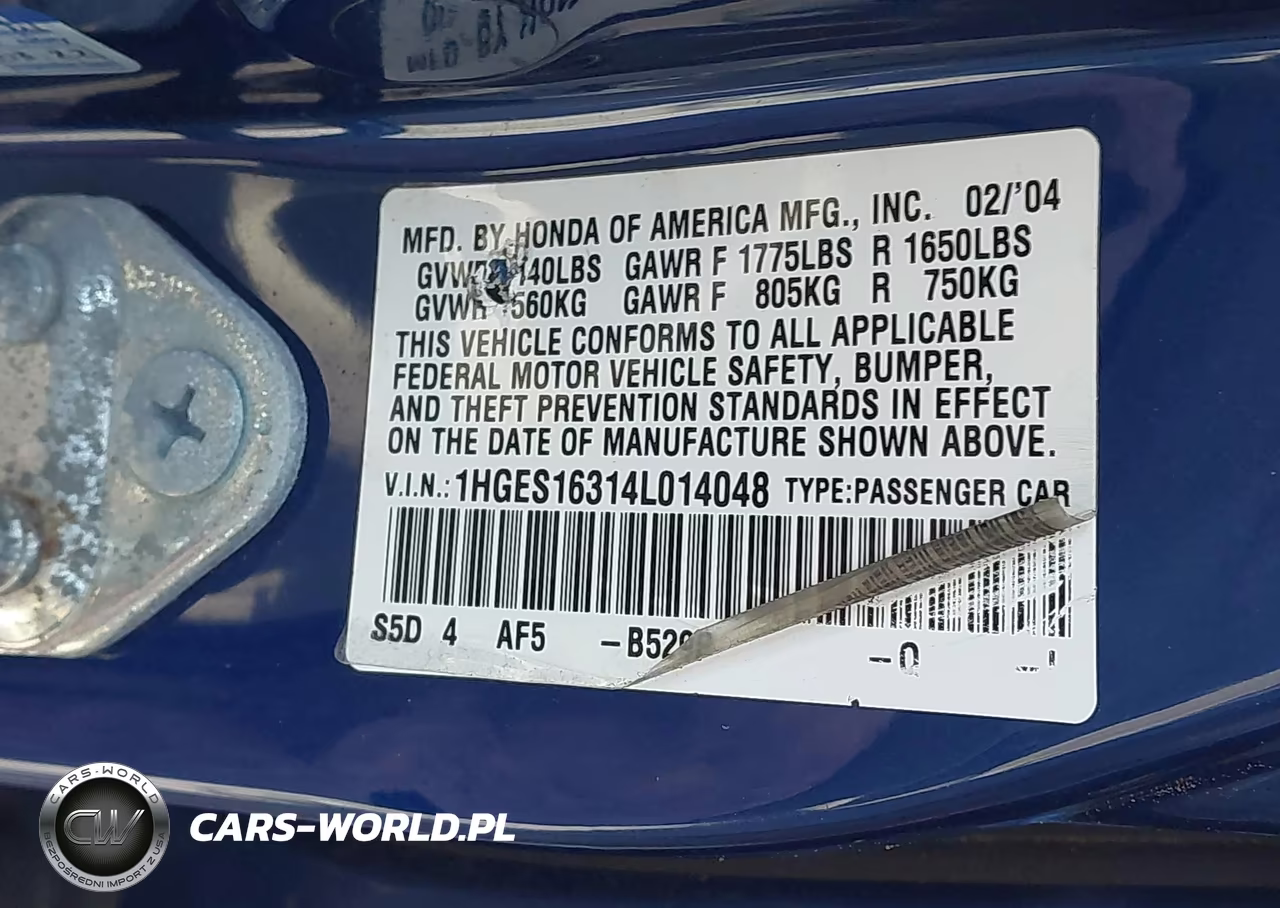 2004 Honda Civic Vp VIN:1HGES16314L014048 - 9