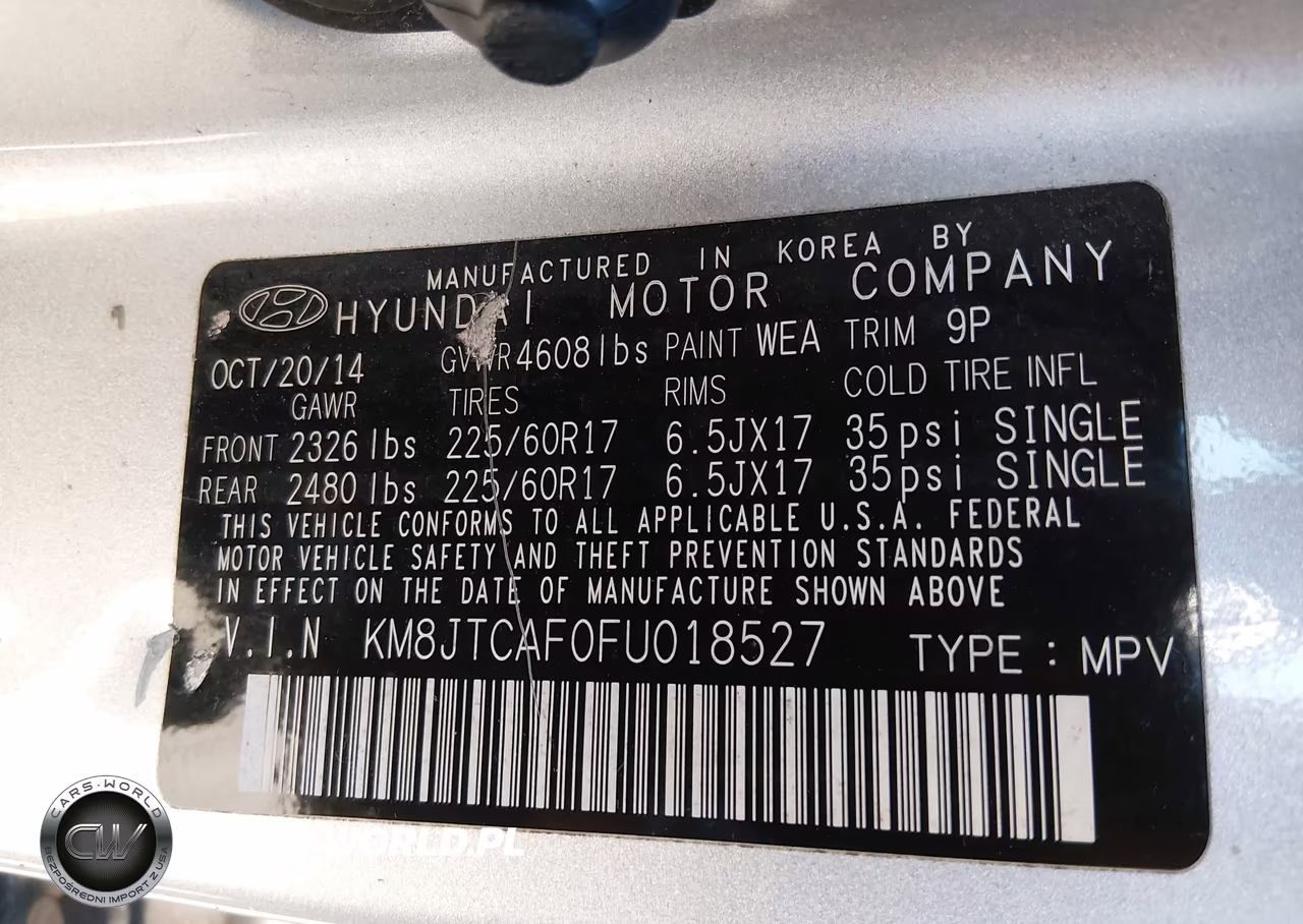 2015 Hyundai Tucson Gls VIN:KM8JTCAF0FU018527 - 9