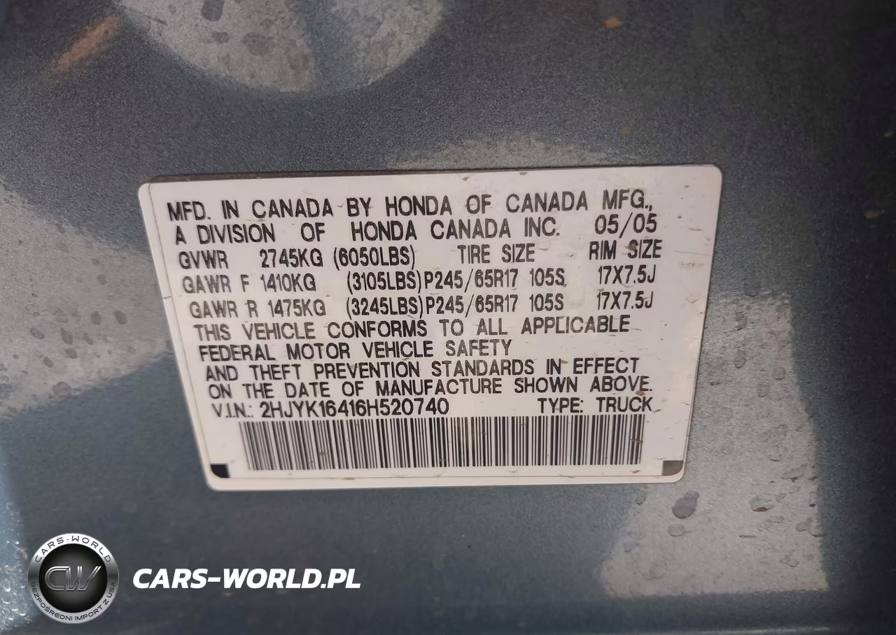 2006 Honda Ridgeline Rts VIN:2HJYK16416H520740 - 9