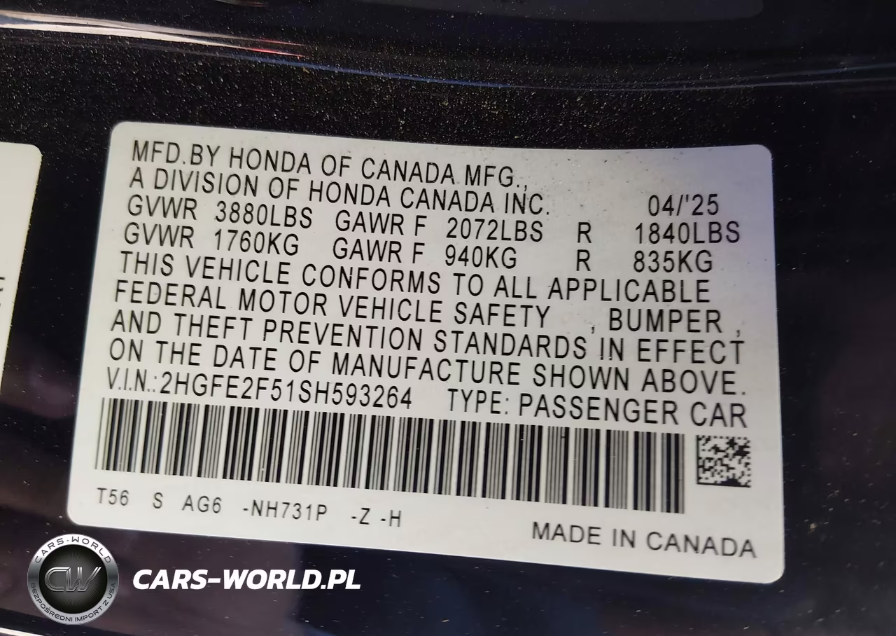 2025 Honda Civic Sport VIN:2HGFE2F51SH593264 - 9