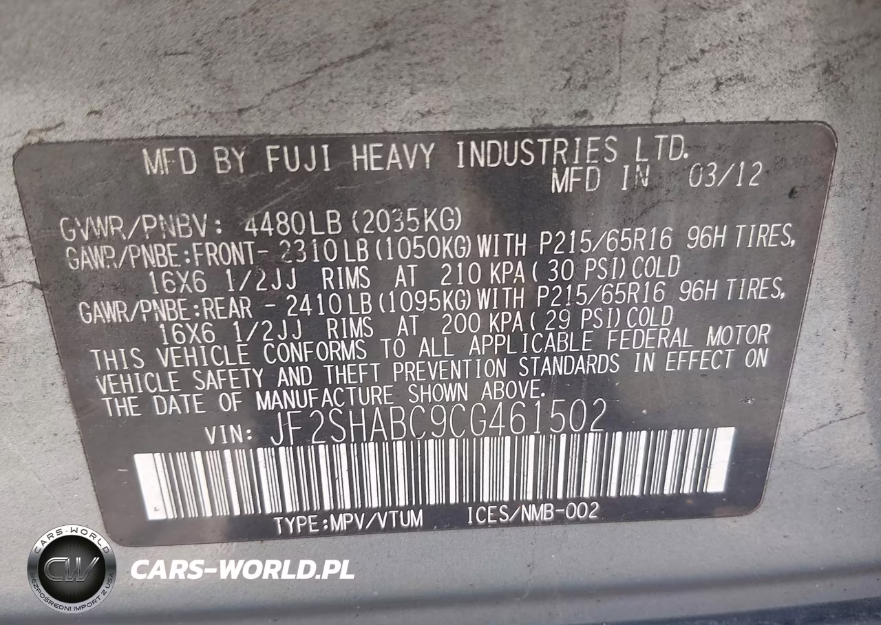 2012 Subaru Forester 2.5X VIN:JF2SHABC9CG461502 - 9