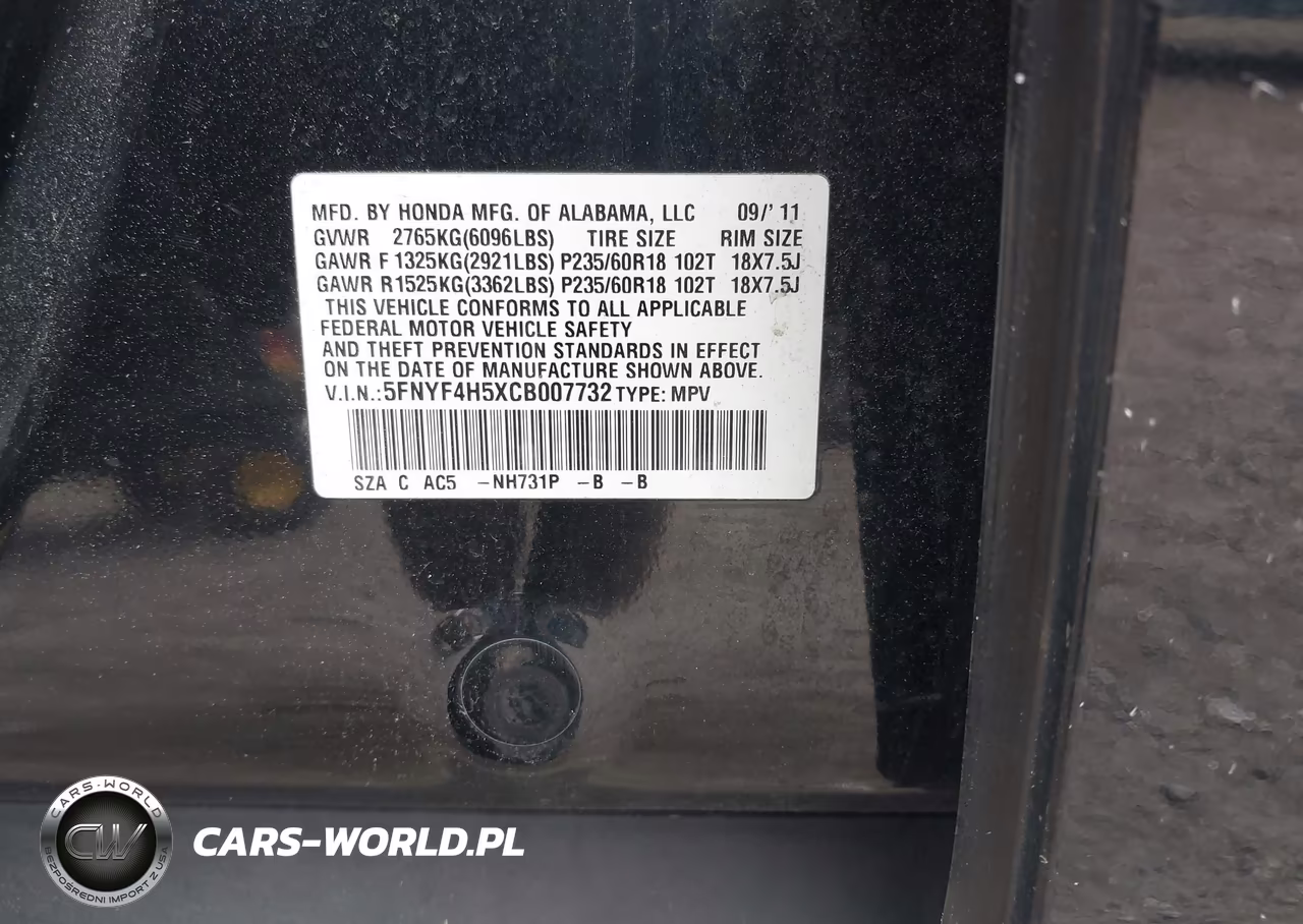 2012 Honda Pilot Ex-L VIN:5FNYF4H5XCB007732 - 9