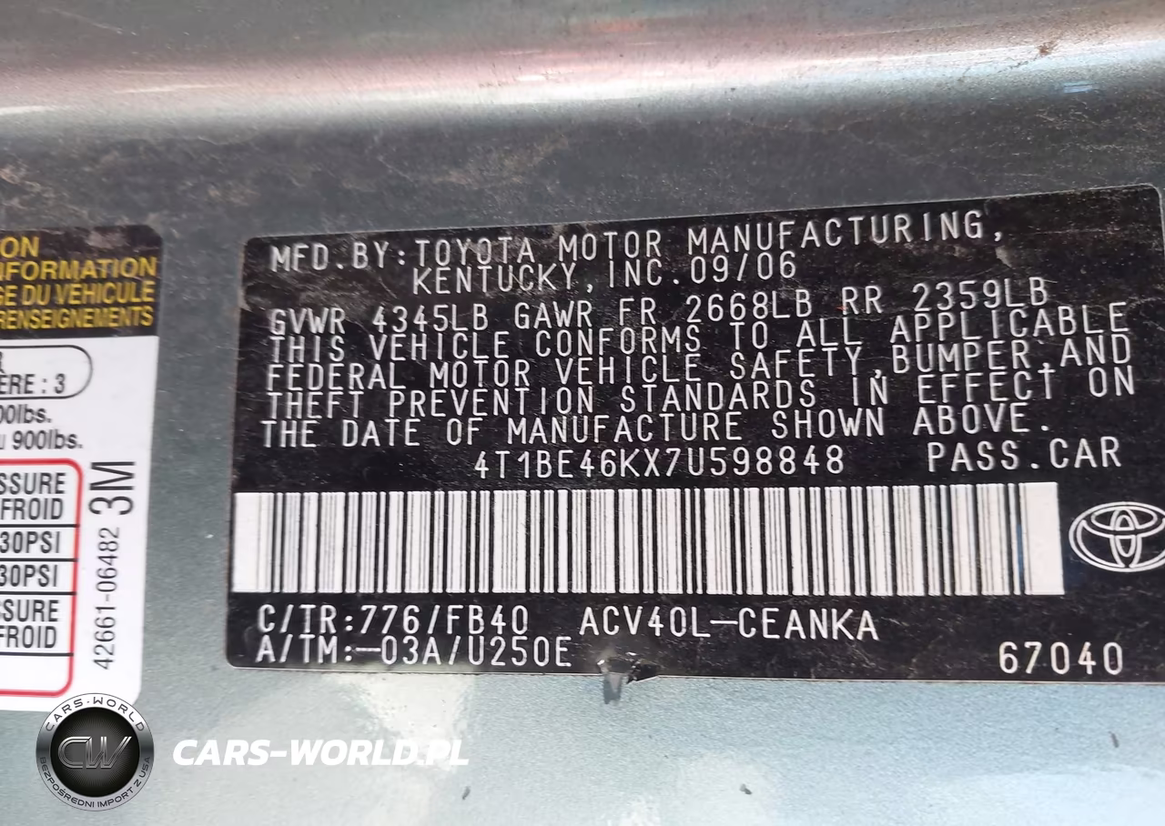 2007 Toyota Camry Le VIN:4T1BE46KX7U598848 - 9