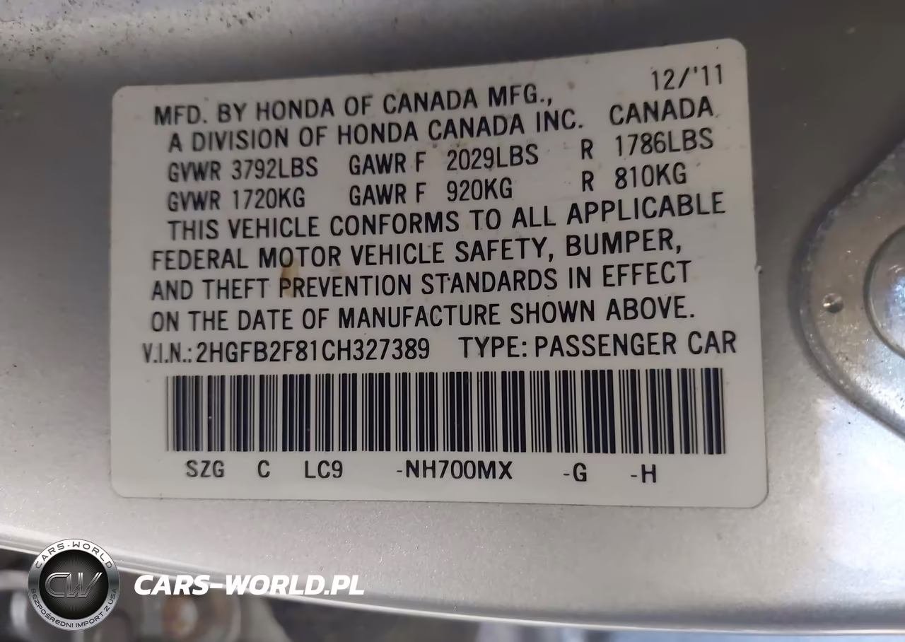 2012 Honda Civic Ex VIN:2HGFB2F81CH327389 - 9