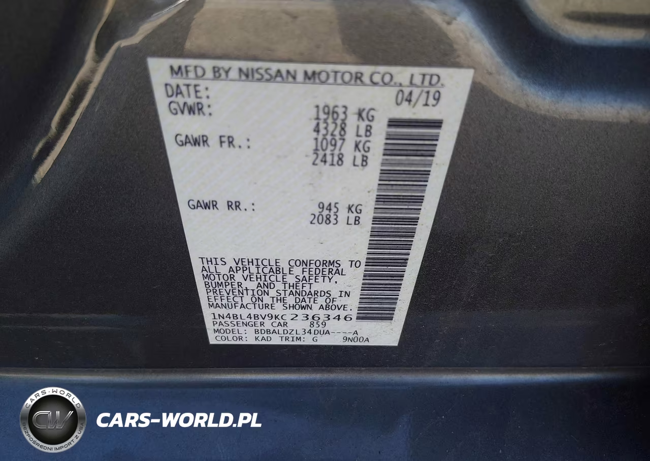 2019 Nissan Altima 2.5 S VIN:1N4BL4BV9KC236346 - 9