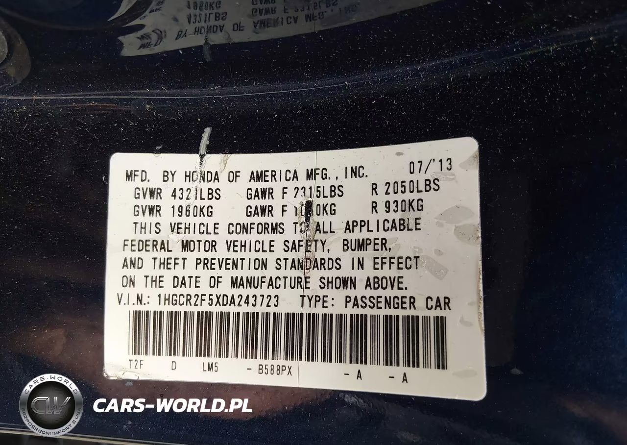 2013 Honda Accord Sport VIN:1HGCR2F5XDA243723 - 9
