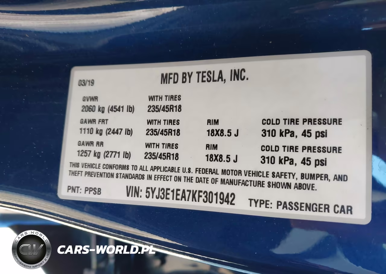 2019 Tesla Model 3 Long Range-Mid Range-Standard Range-Standard Range Plus VIN:5YJ3E1EA7KF301942 - 9