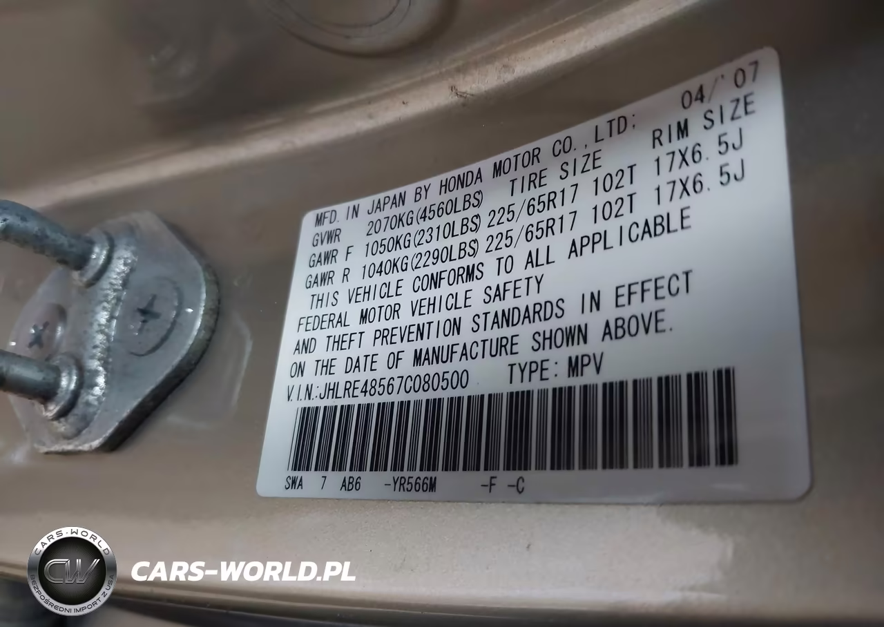 2007 Honda Cr-V Ex VIN:JHLRE48567C080500 - 9