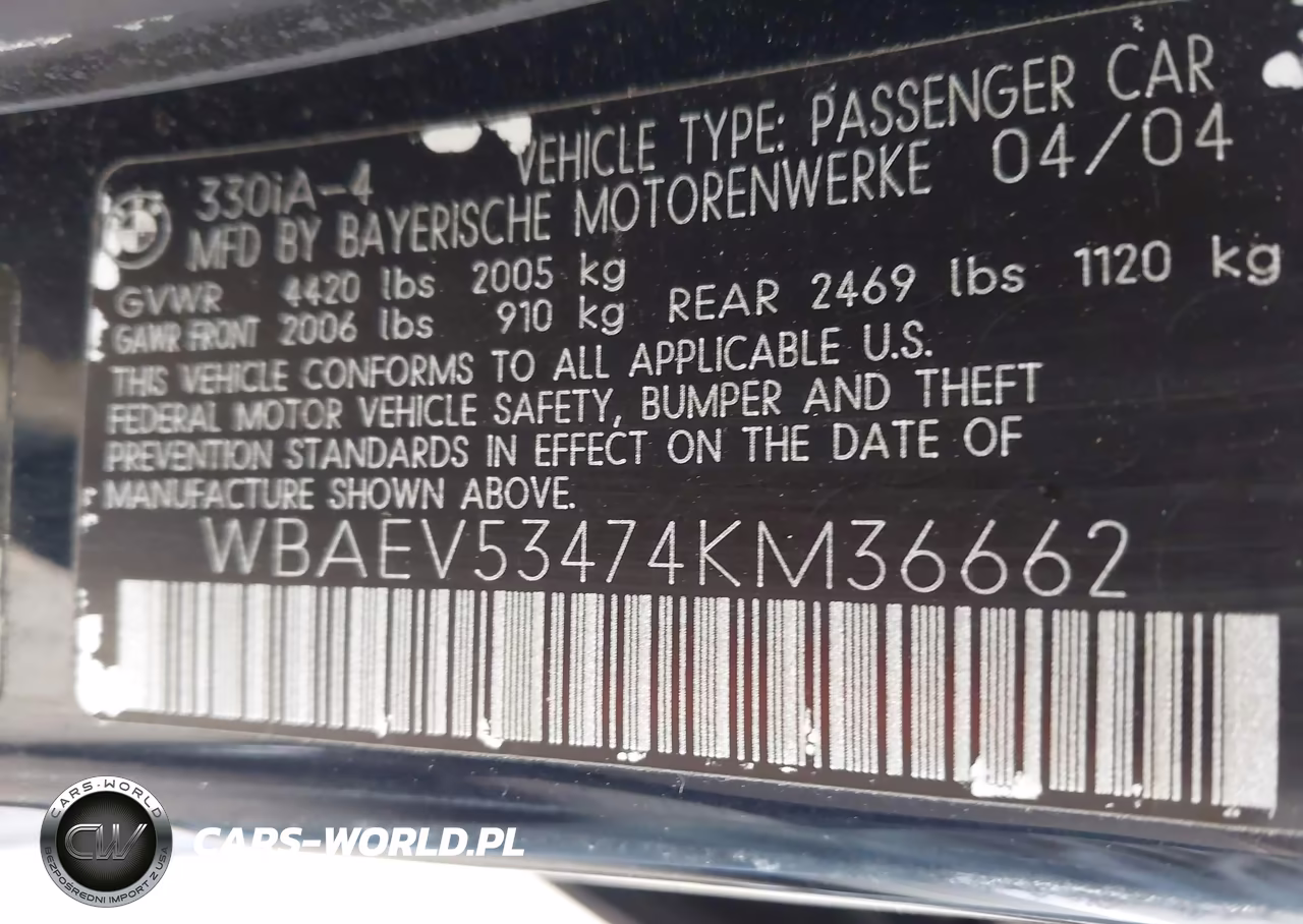 2004 BMW 330I VIN:WBAEV53474KM36662 - 9