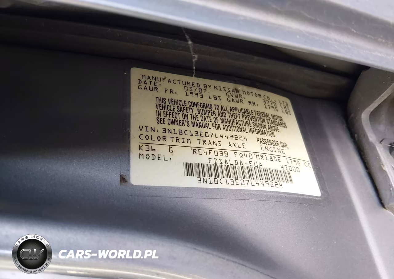 2007 Nissan Versa S-Sl VIN:3N1BC13E07L449224 - 9