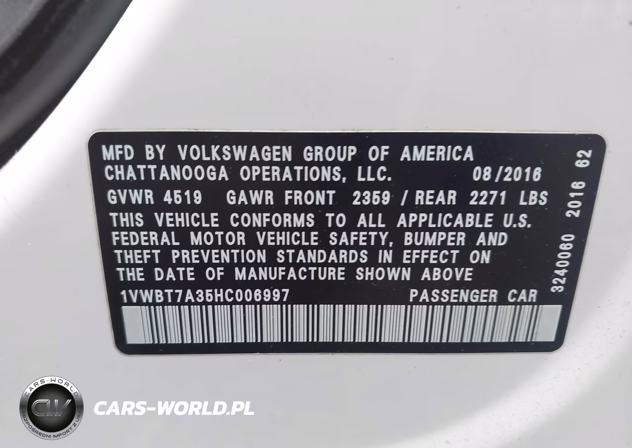 2017 Volkswagen Passat 1.8T Se VIN:1VWBT7A35HC006997 - 9