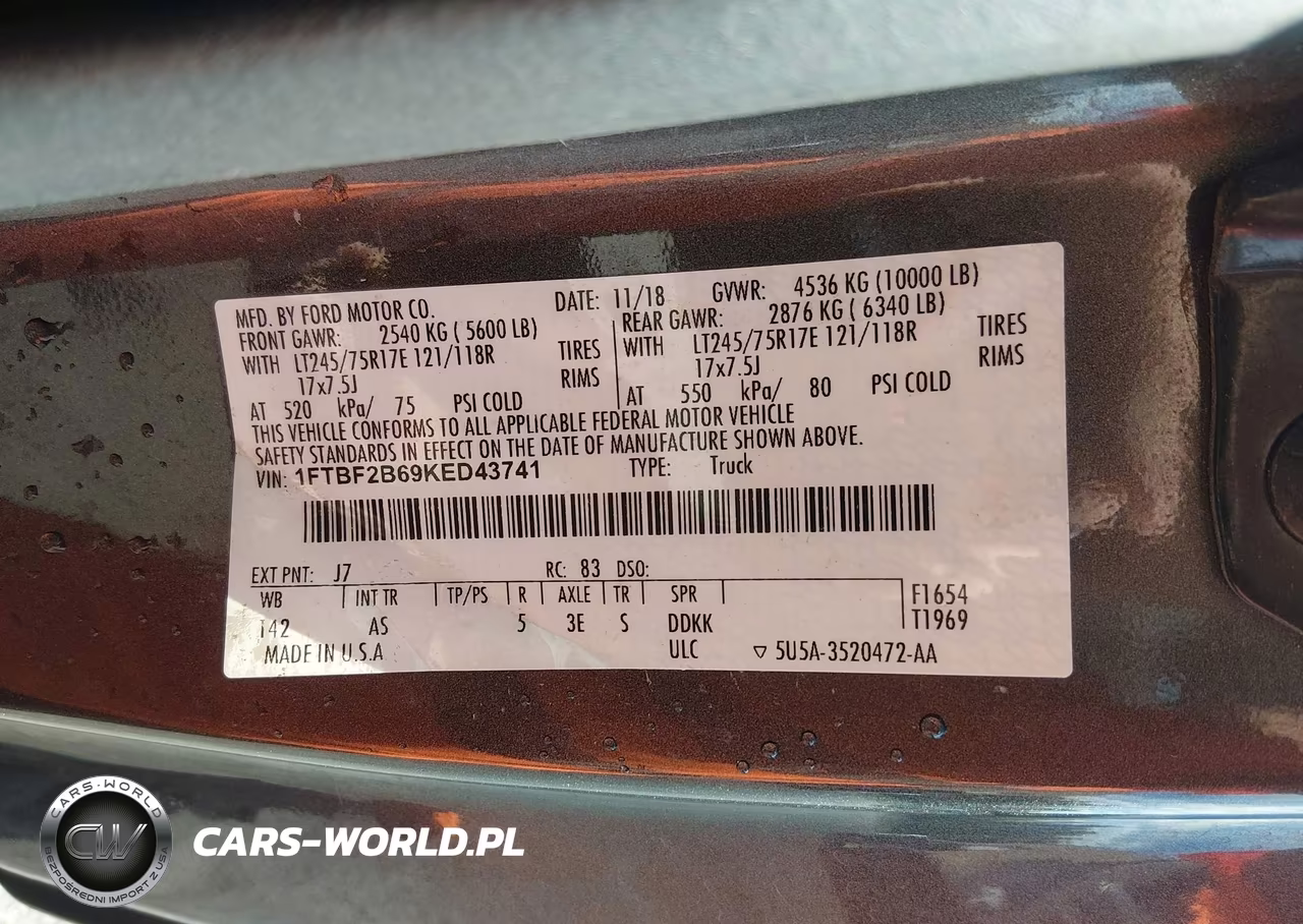 2019 Ford F-250 Xl VIN:1FTBF2B69KED43741 - 9