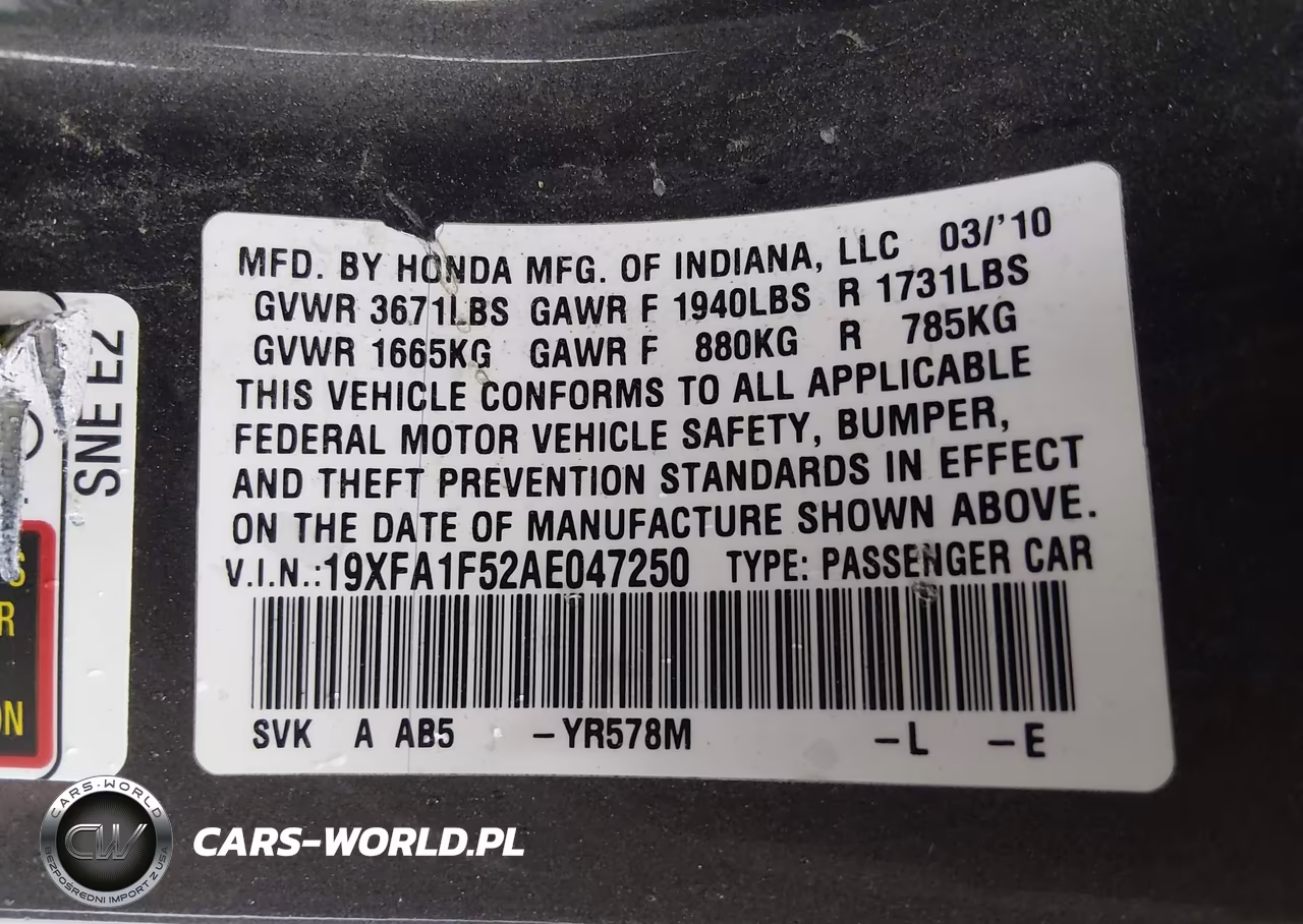 2010 Honda Civic Lx VIN:19XFA1F52AE047250 - 9