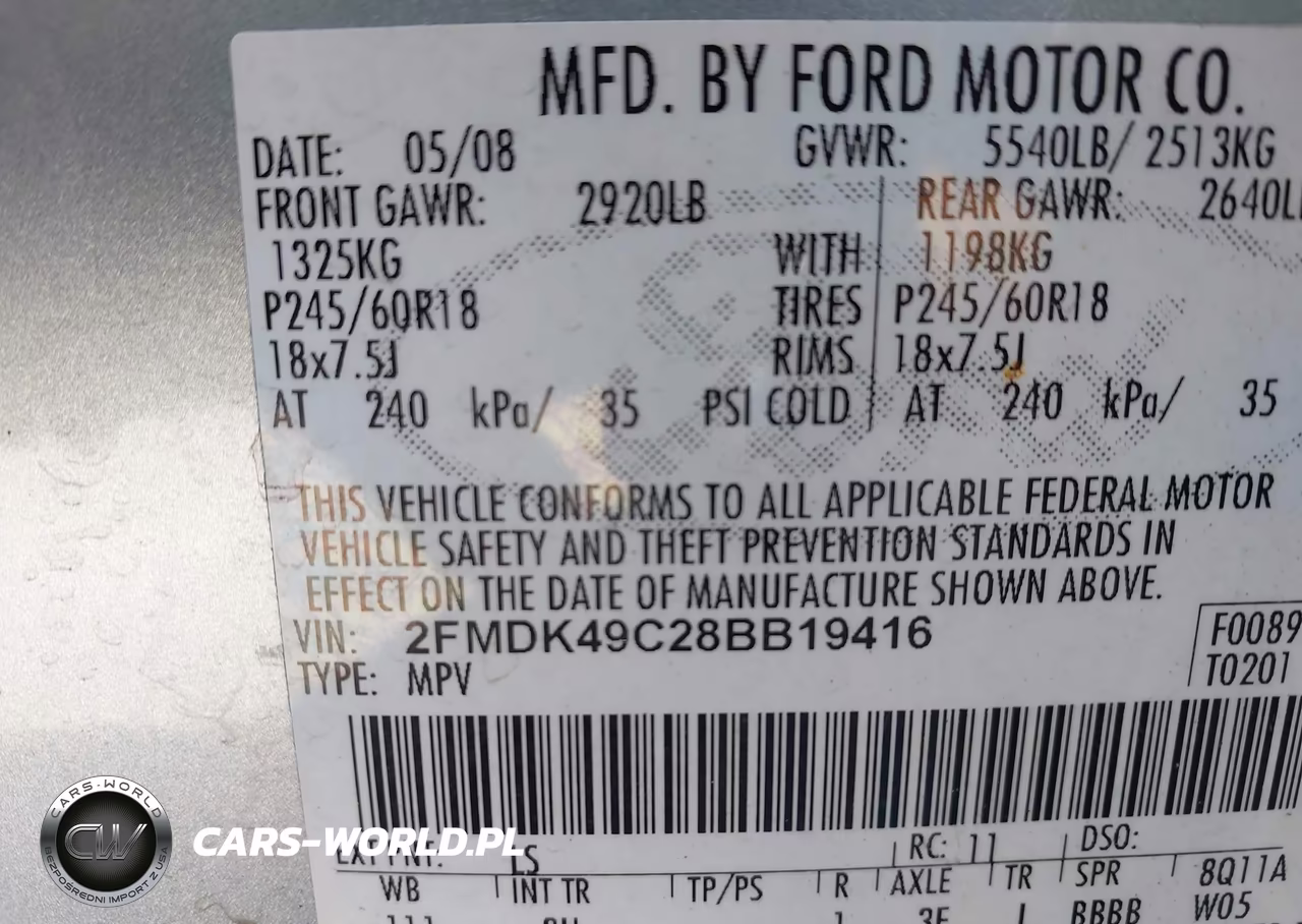 2008 Ford Edge Limited VIN:2FMDK49C28BB19416 - 9