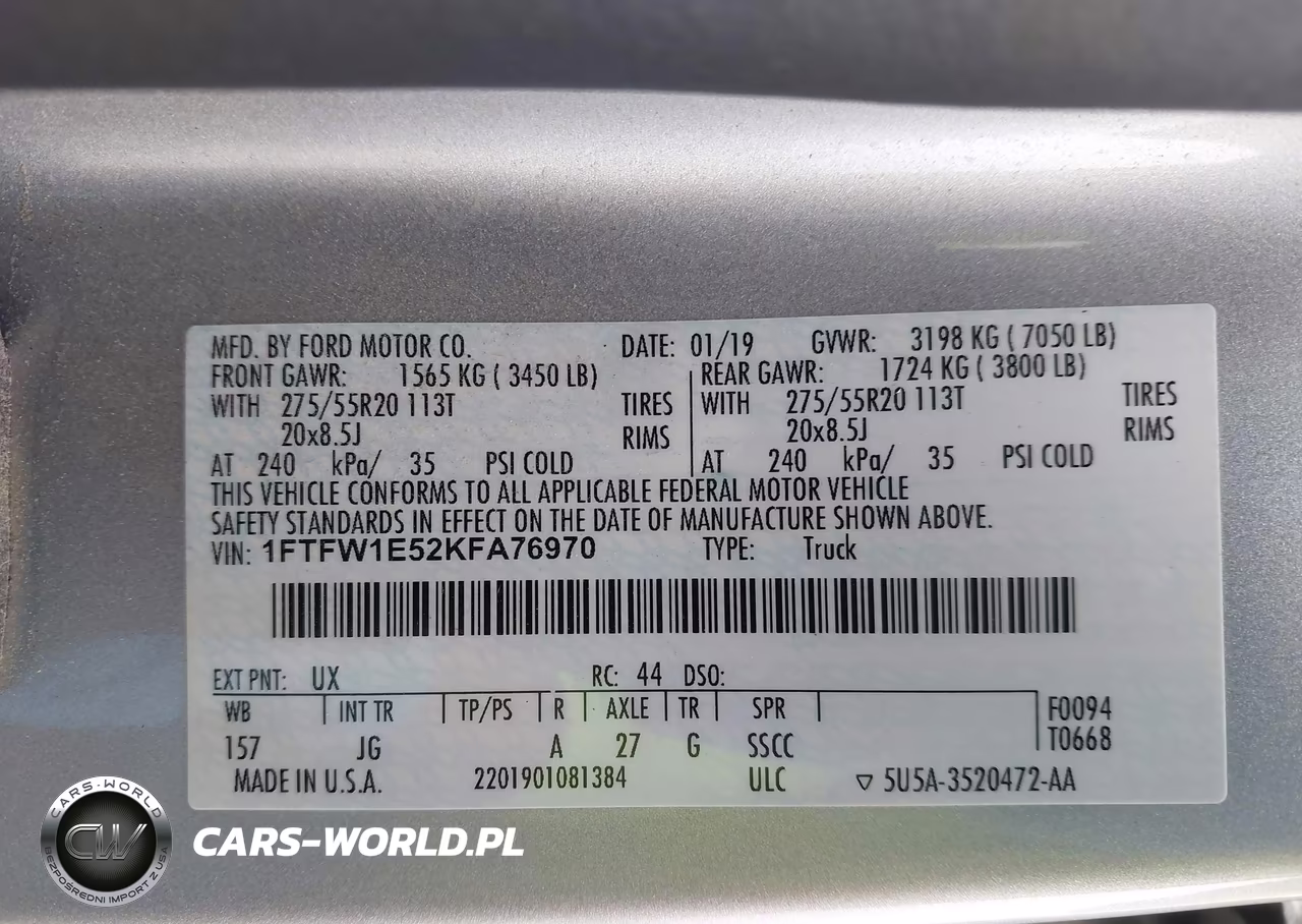 2019 Ford F-150 Xl VIN:1FTFW1E52KFA76970 - 9