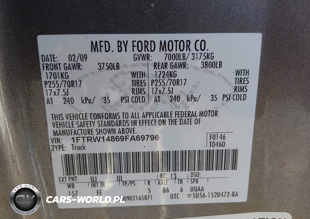 2009 Ford F-150 Xl-Xlt VIN:1FTRW14869FA69796 - 9