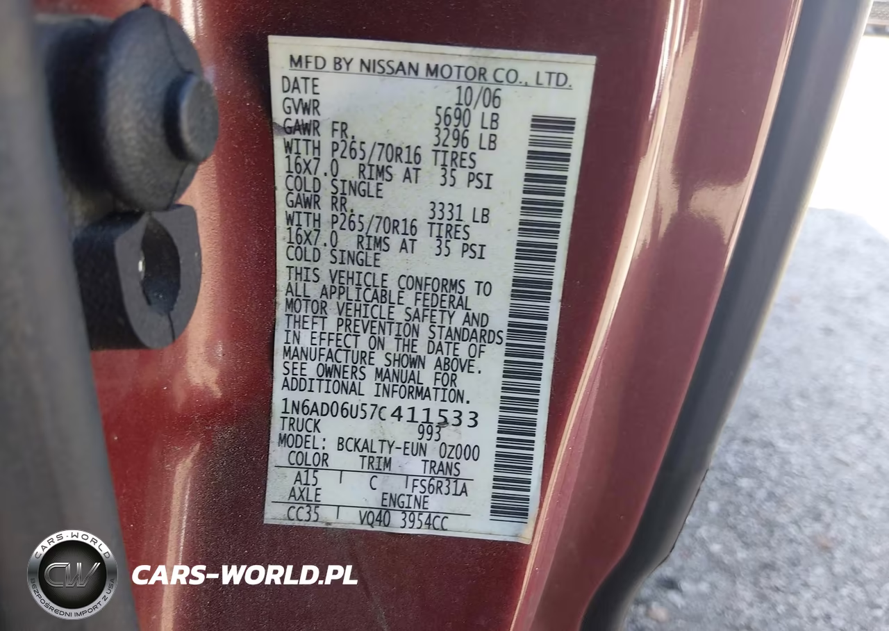 2007 Nissan Frontier Se VIN:1N6AD06U57C411533 - 9