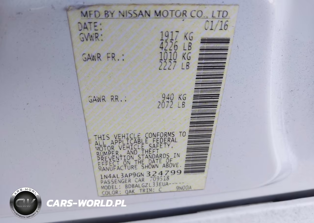 2016 Nissan Altima 2.5-2.5 S-2.5 Sl-2.5 Sr-2.5 Sv VIN:1N4AL3AP9GN324799 - 9