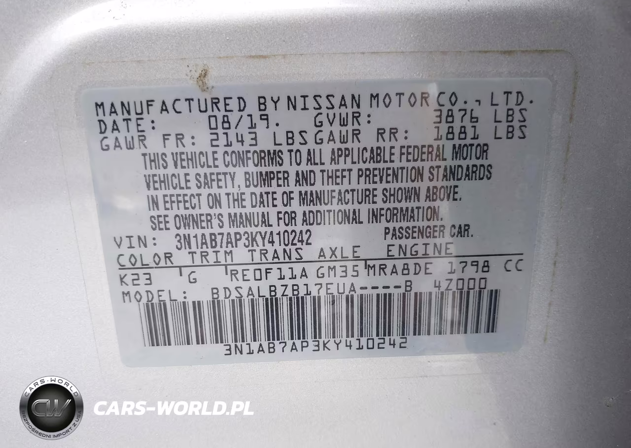 2019 Nissan Sentra S VIN:3N1AB7AP3KY410242 - 9
