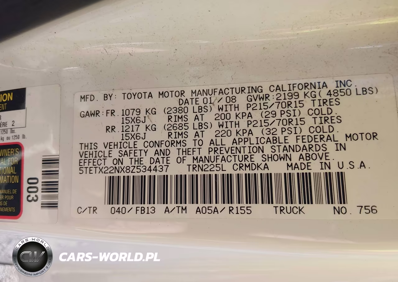 2008 Toyota Tacoma VIN:5TETX22NX8Z534437 - 9