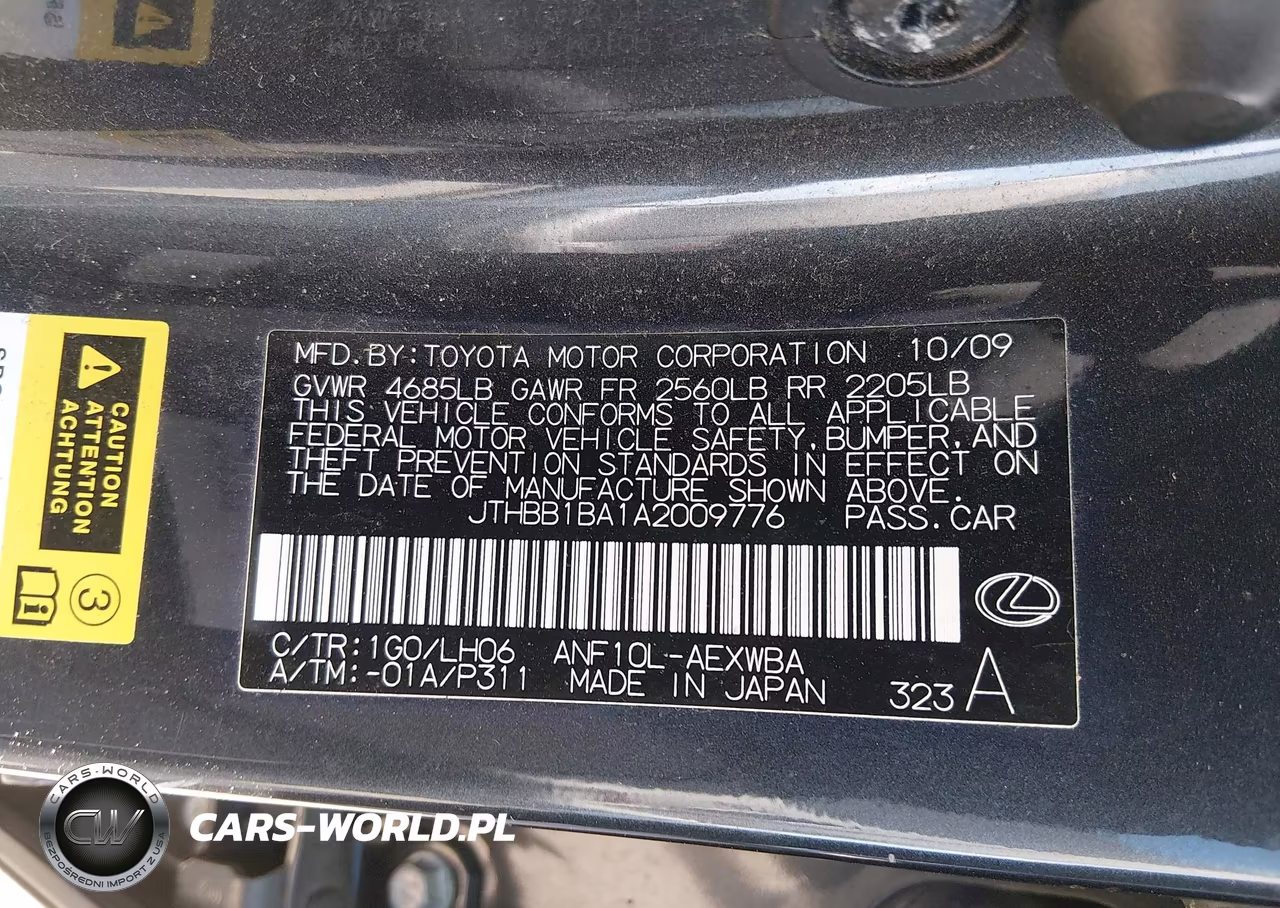 2010 Lexus Hs 250H Premium VIN:JTHBB1BA1A2009776 - 9