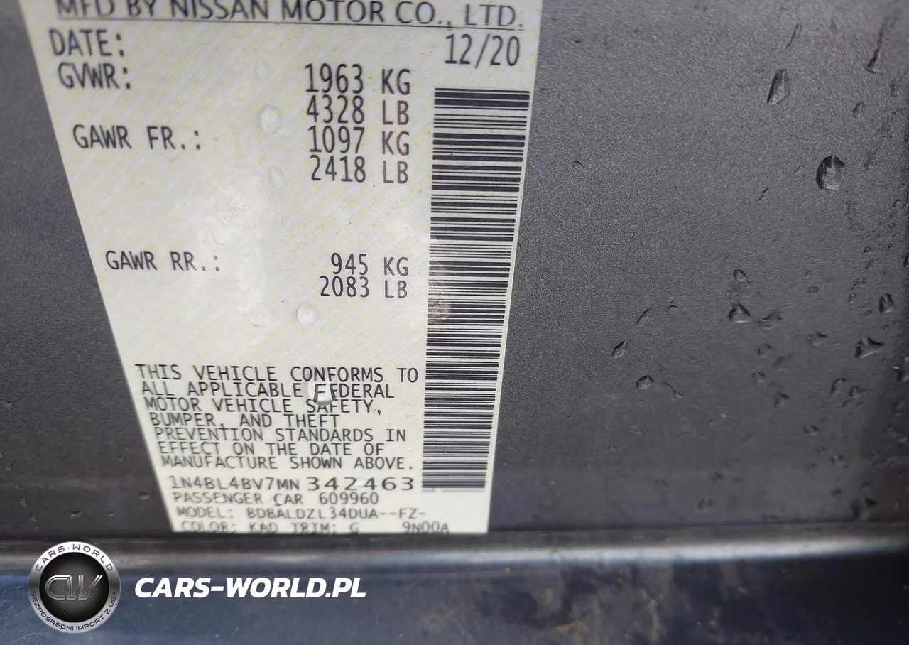 2021 Nissan Altima S Fwd VIN:1N4BL4BV7MN342463 - 9