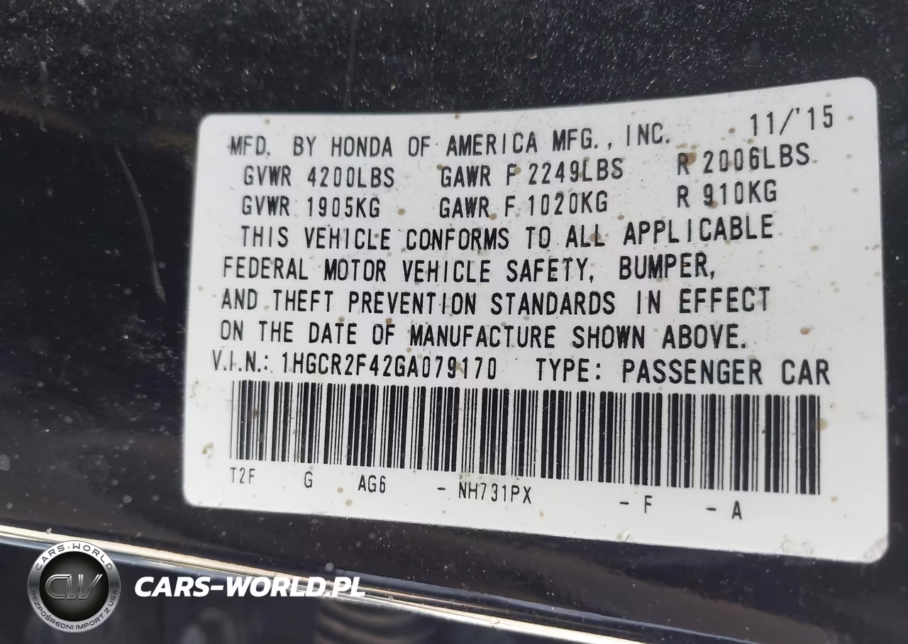 2016 Honda Accord Lx VIN:1HGCR2F42GA079170 - 9
