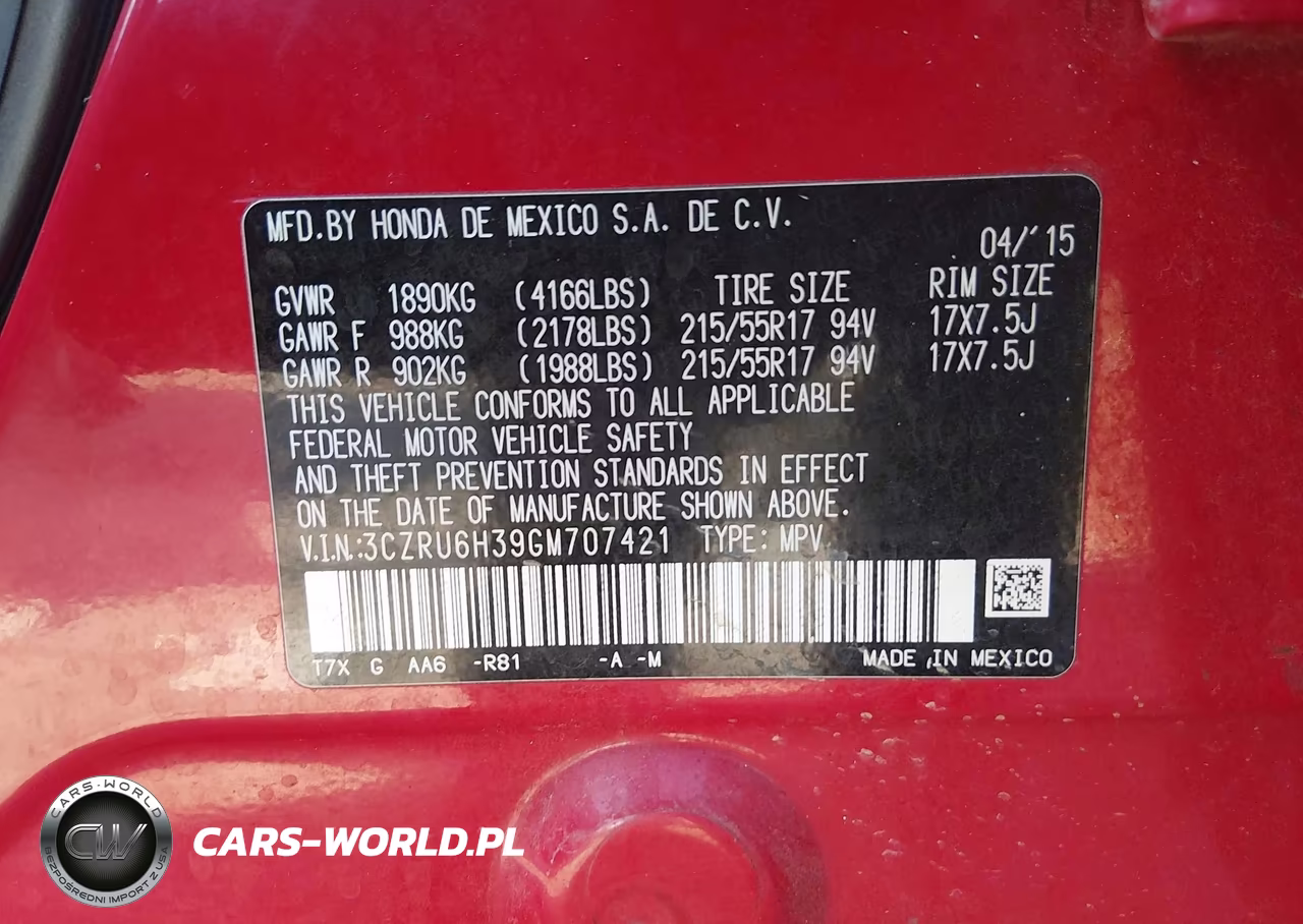 2016 Honda Hr-V Lx VIN:3CZRU6H39GM707421 - 9