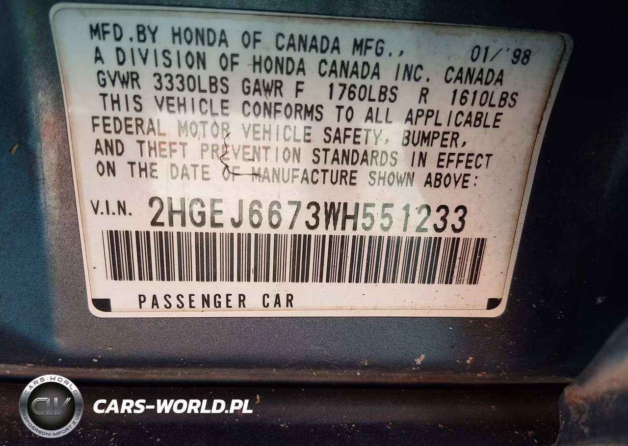 1998 Honda Civic Lx VIN:2HGEJ6673WH551233 - 9
