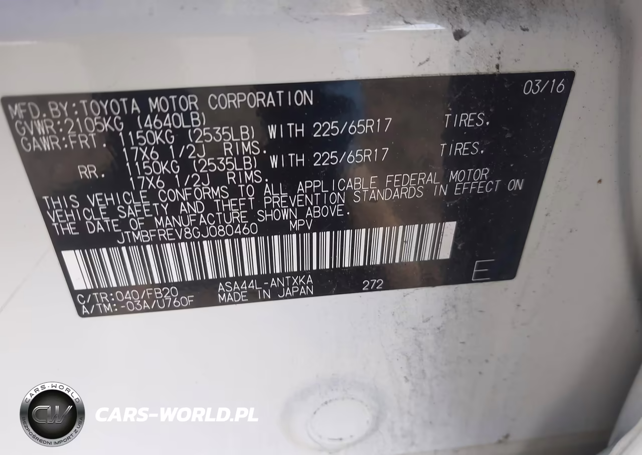 TOYOTA RAV4 LE VIN:JTMBFREV8GJ080460 - 9